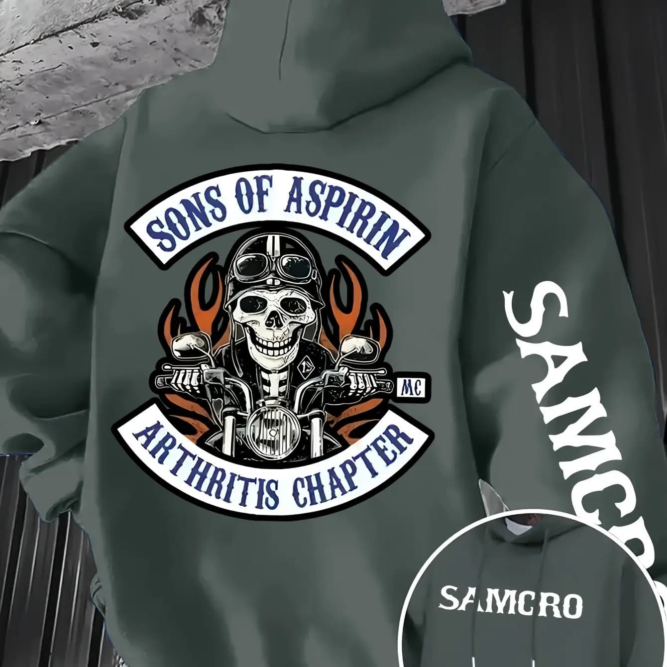 Sweat-shirt à capuche à motifs gothiques pour hommes, avec motif de crâne et de moto au dos, pull à 