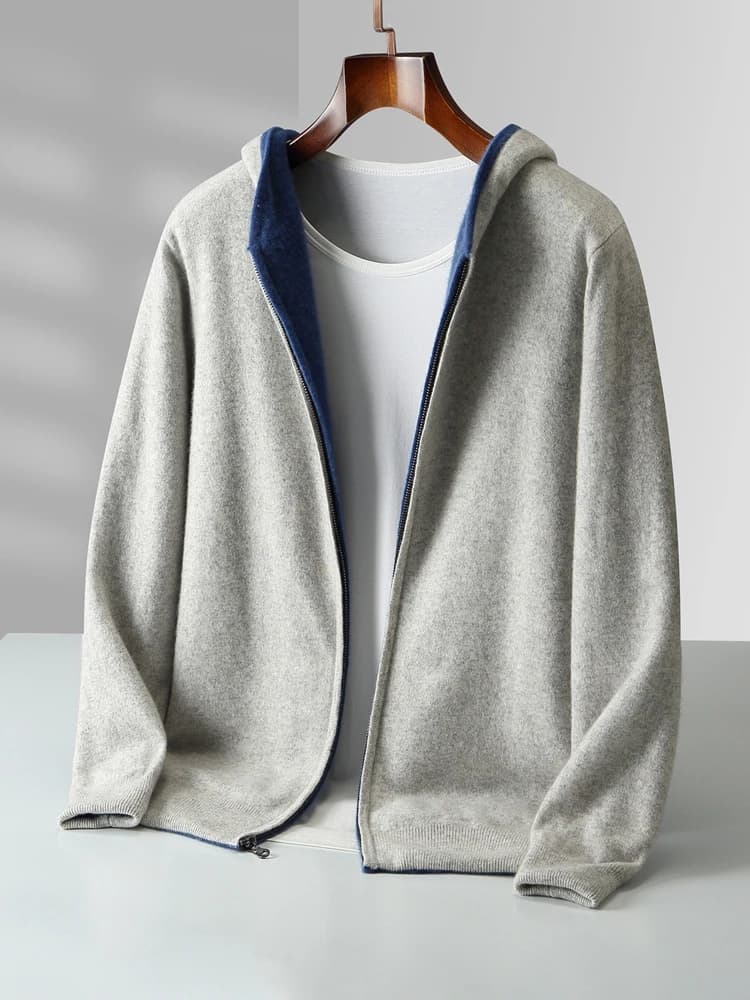 Nouveaux hommes 100% laine mérinos Double face portable pull à capuche décontracté automne hiver man