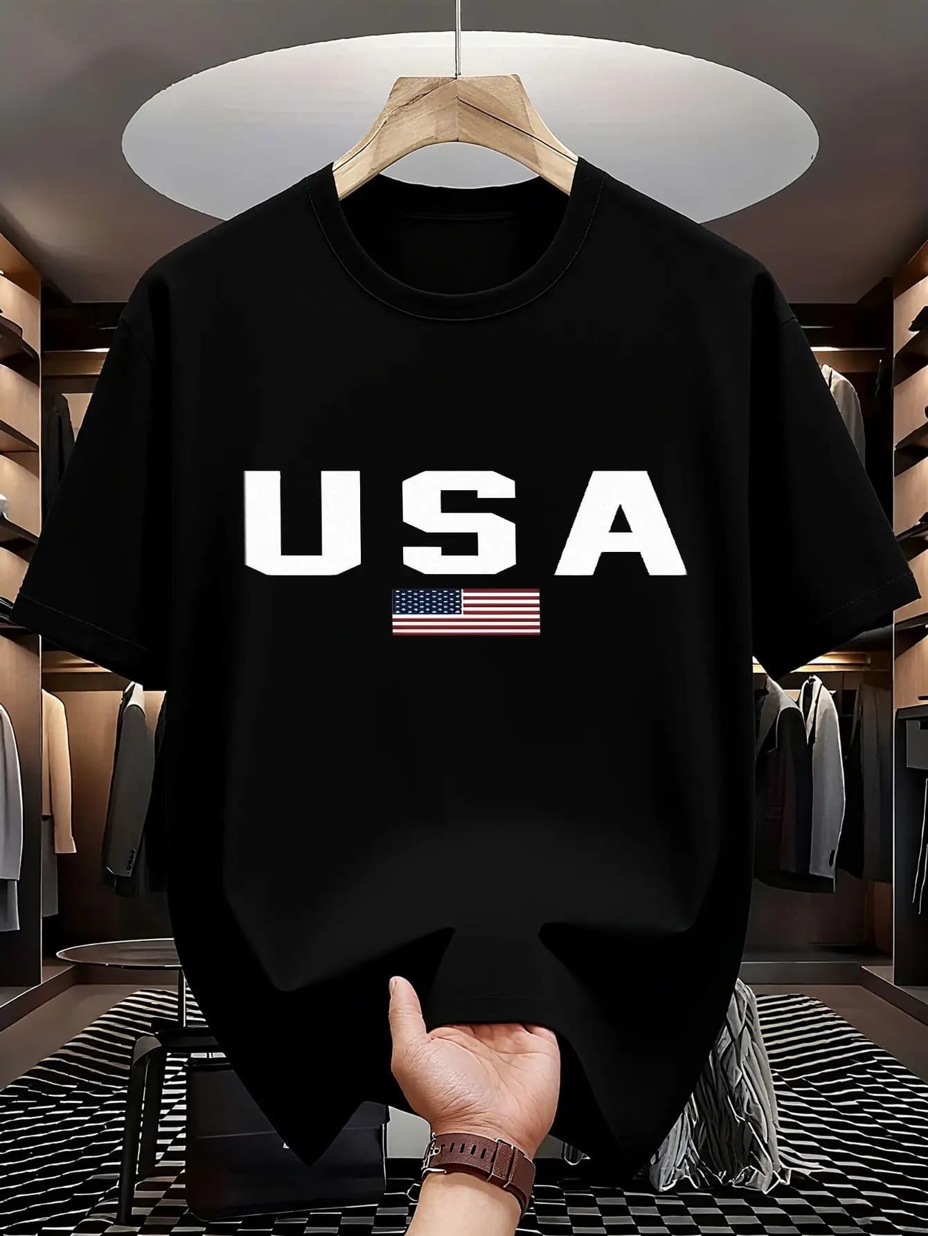 T-shirt graphique drapeau USA pour hommes et femmes, imprimé lettres États-Unis, manches courtes, ha