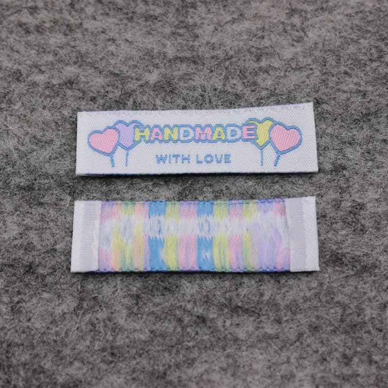Étiquettes en tissu colorées, 200 pièces/lot, étiquettes faites à la main avec amour, étiquette en t