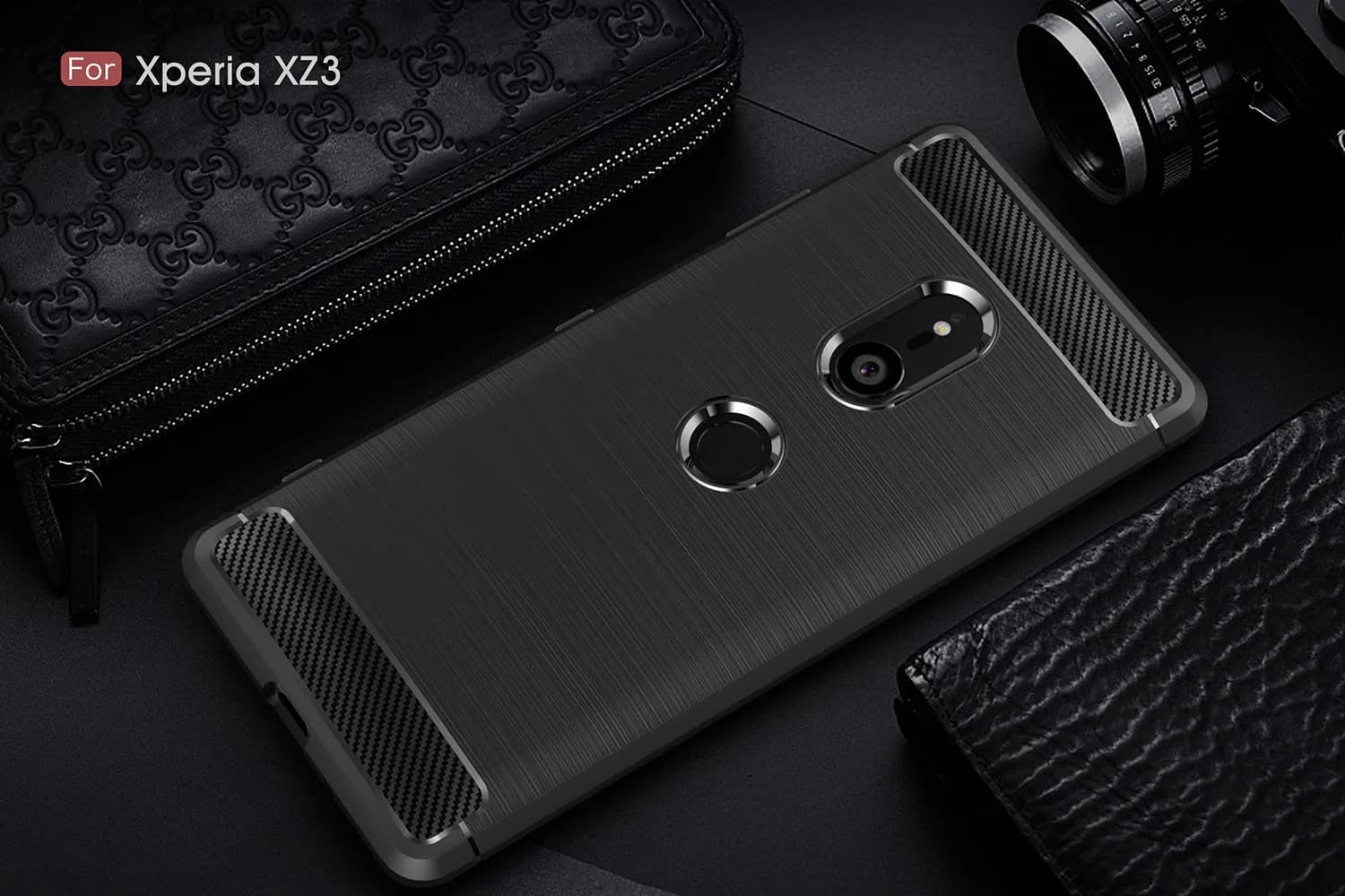 Coque antichoc en fibre de carbone pour Sony, compatible modèles Xperia XZ3, XZ1, XZ2, compacte