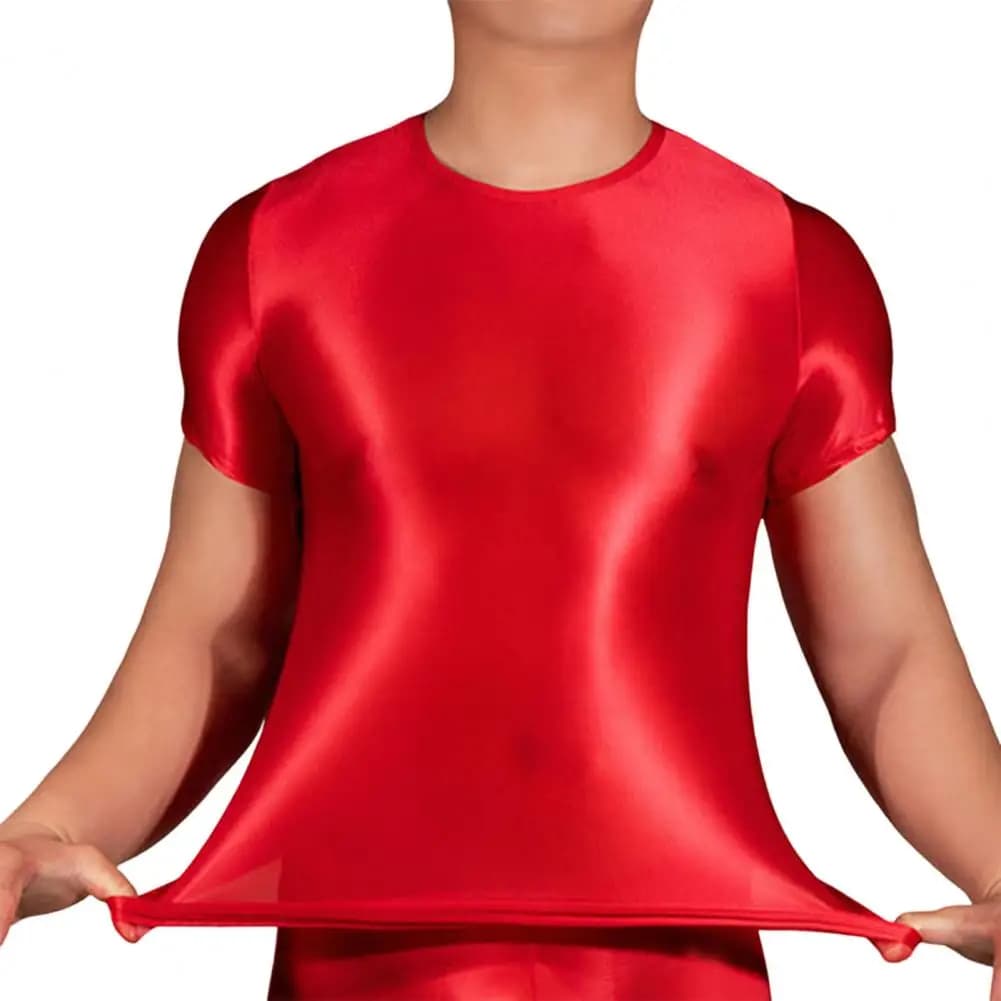 PerconsiderMen-T-shirt à manches courtes pour homme, haut à surface brillante transparente, coupe co