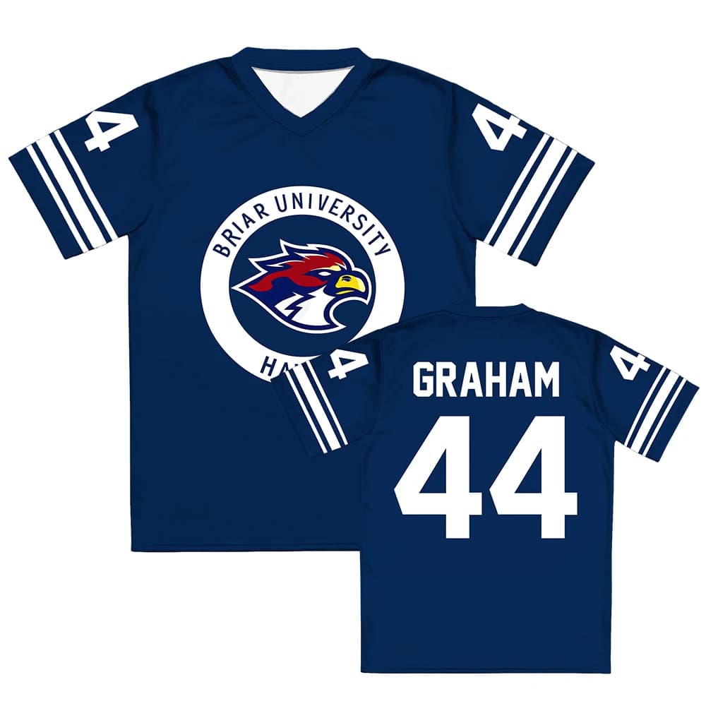T-shirt de football Off Campus Briar University, col en V, coupe ample, unisexe, streetwear, Graham 