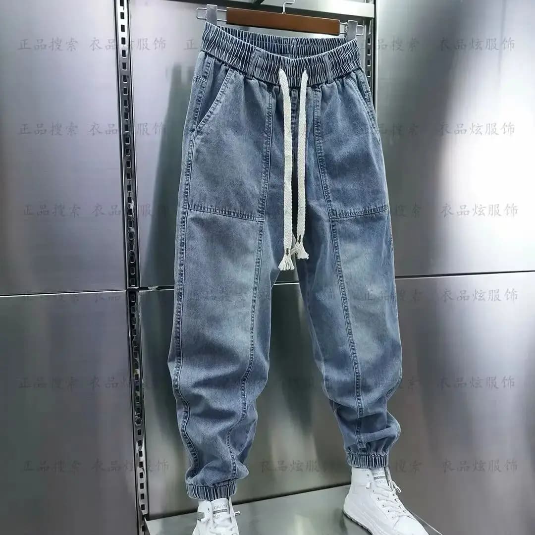 Jeans décontractés en denim pour hommes, pantalons hip hop, jogging élastique, impression de lettres