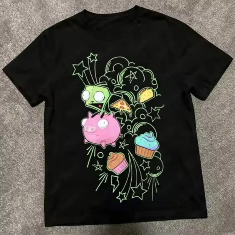 T-shirt à manches courtes pour femmes, imprimé dessin animé Invader Zim vintage, t-shirt graphique u