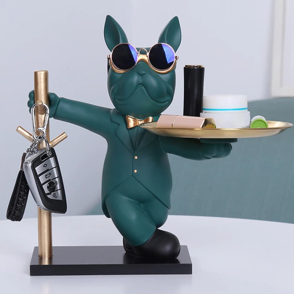 Sculpture de bouledogue français, Statue de chien, Figurine décorative, plateau de rangement en méta