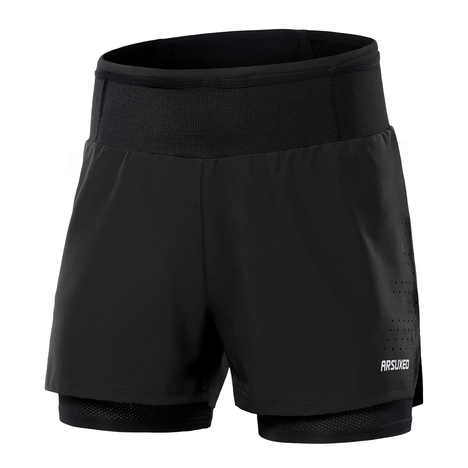 Arsuxbones-Short de course 2 en 1 pour homme, taille haute, athlétique, sport, entraînement, avec po