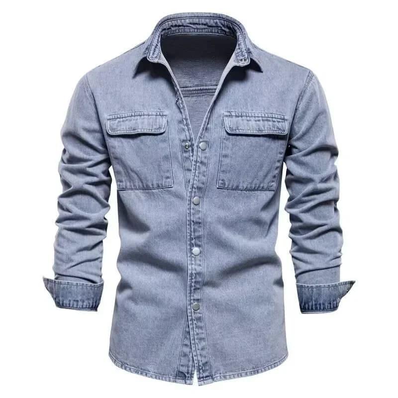 Chemise à manches longues en Denim pour hommes, personnalisable, coupe cintrée, décontractée, tendan