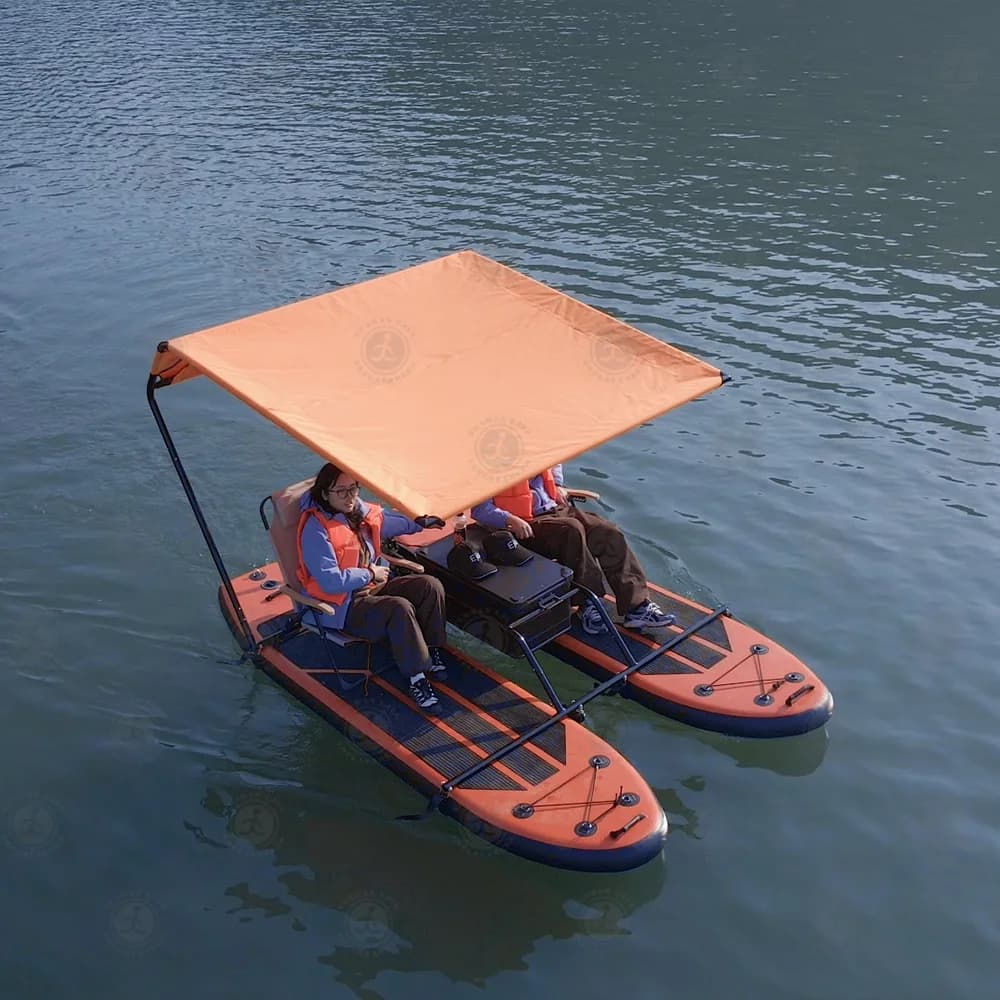 Bateau Catamaran Gonflable avec Moteur et 2 Paddleboards, Bateau de Location Commercial Professionne