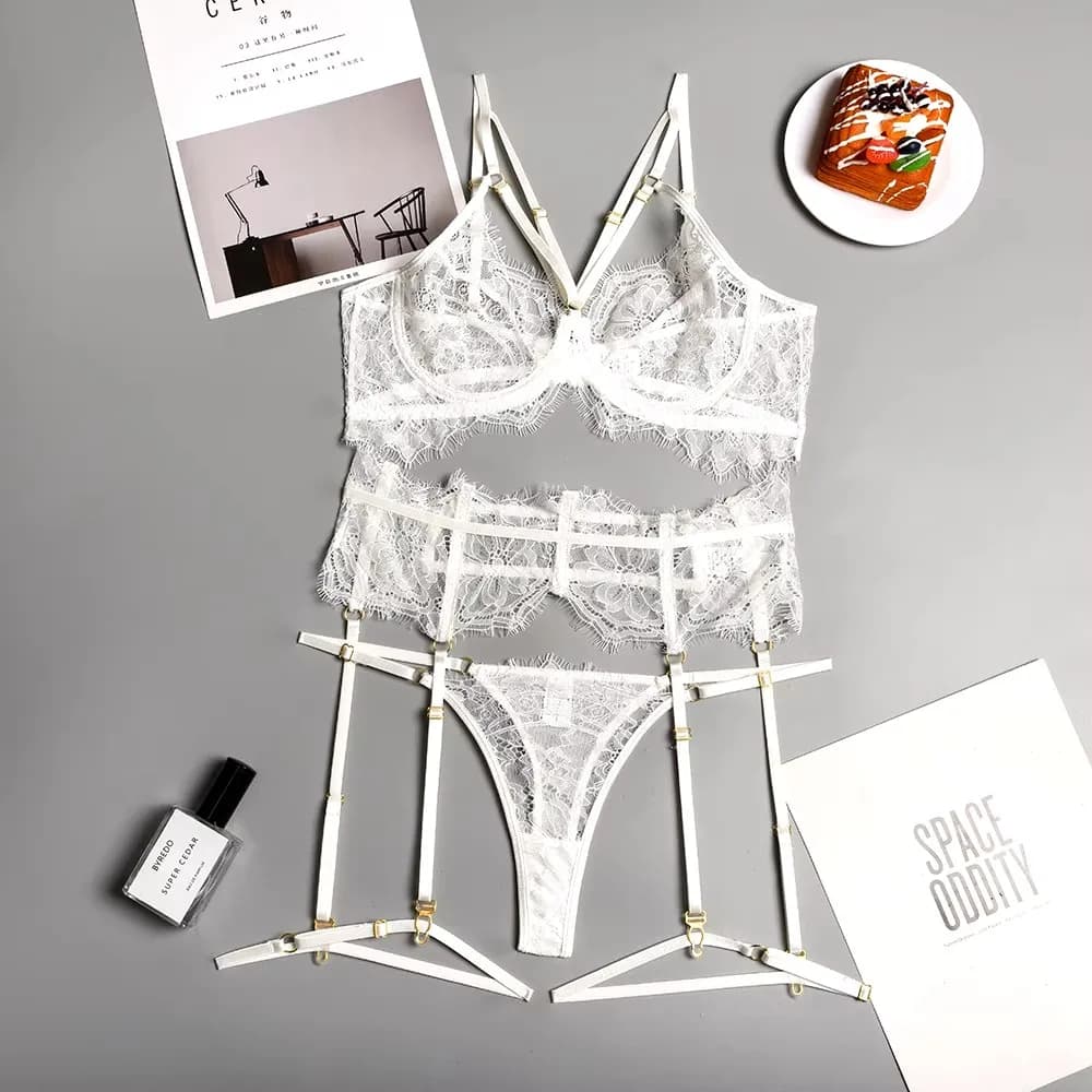 Lingerie Sexy sous-vêtements dentelle évider ensembles transparents sensuel à armatures soutien-gorg