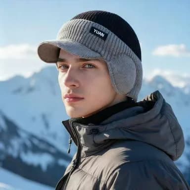 1/2 pièces Bonnet tricoté d'hiver pour homme, un chapeau Beni d'hiver avec visière et protège-oreill