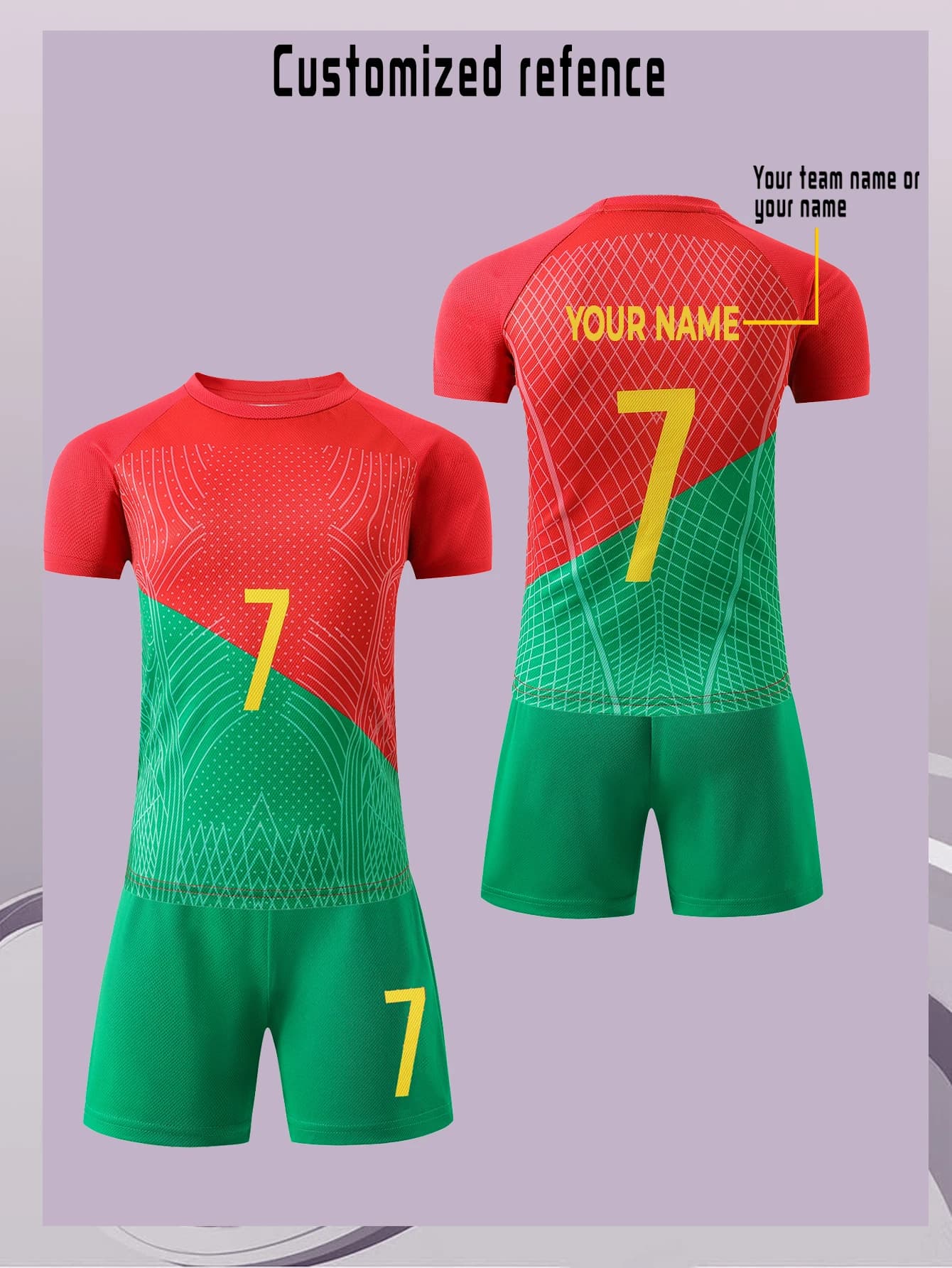 Ensemble de maillot de football pour enfants, t-shirt et short n° 7, nom personnalisé, vêtements de 