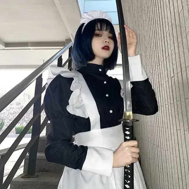 2025HalloweenWomen tenue de femme de chambre robe longue tablier robe robes Lolita hommes vêtements
