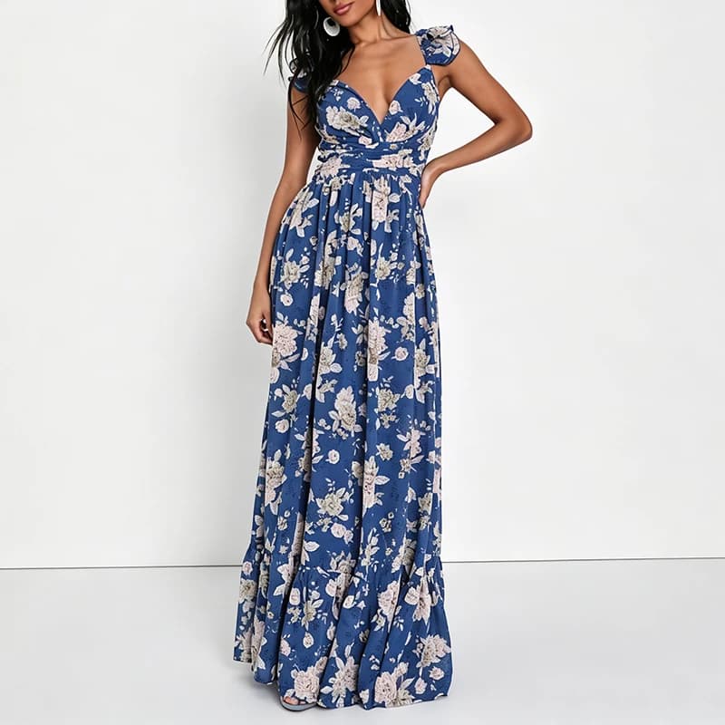 Robe élégante à bretelles dénudées avec liens, imprimé floral rétro, sans manches, pour banquet, sex