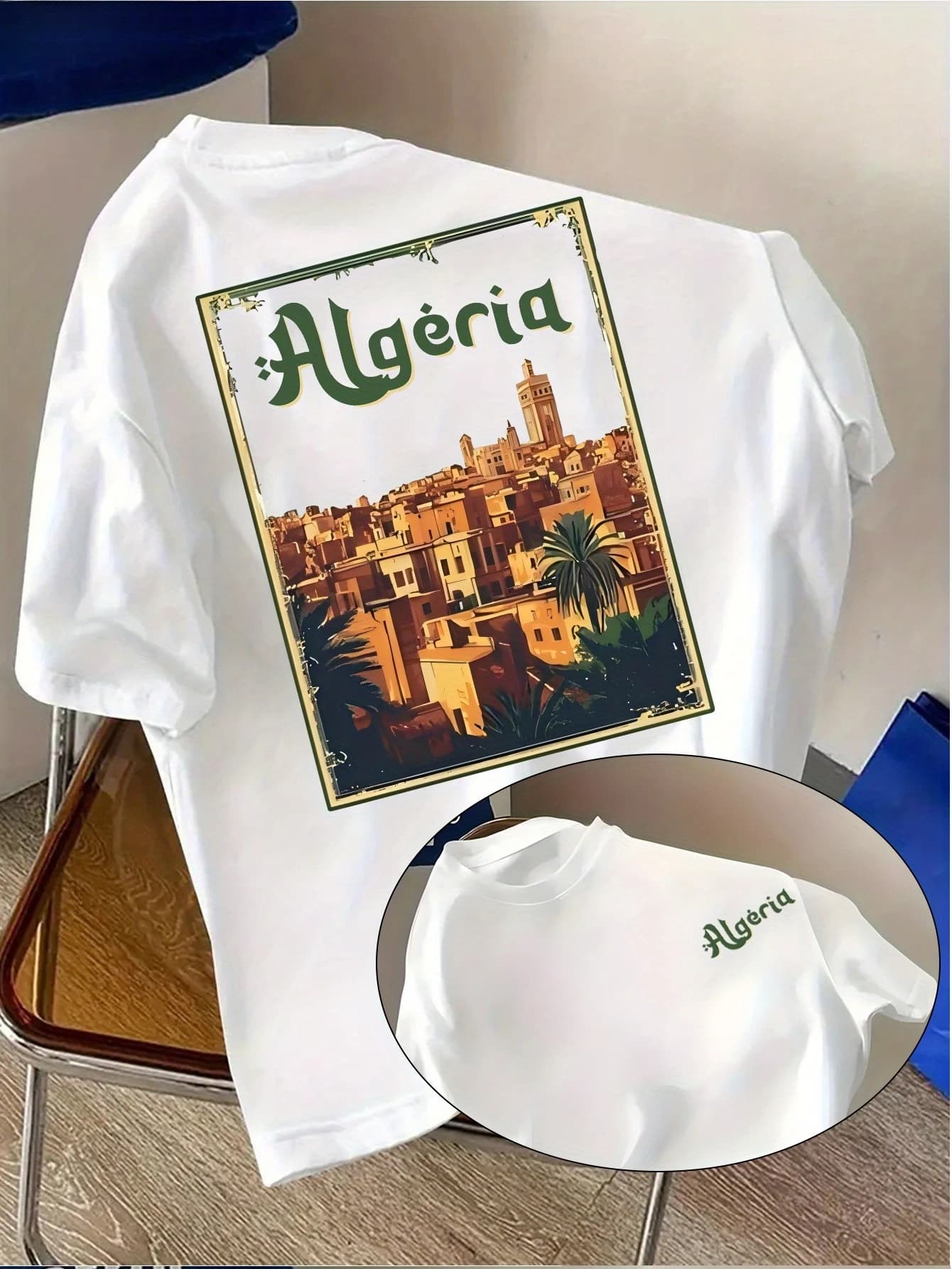 T-shirt d'été pour hommes de style maghrébin avec le logo « Algérie » sur un haut respirant à col ro