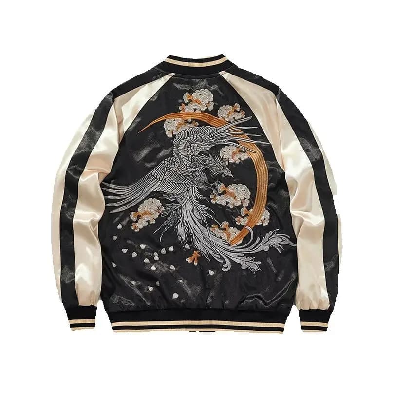 Veste de baseball en satin pour hommes et femmes, manteau brodé Sukajan Phoenix, vêtements Hiphop po