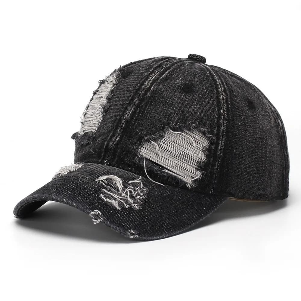 Casquette de baseball en jean délavé et déchiré style rétro, casquette souple à visière courbée effe