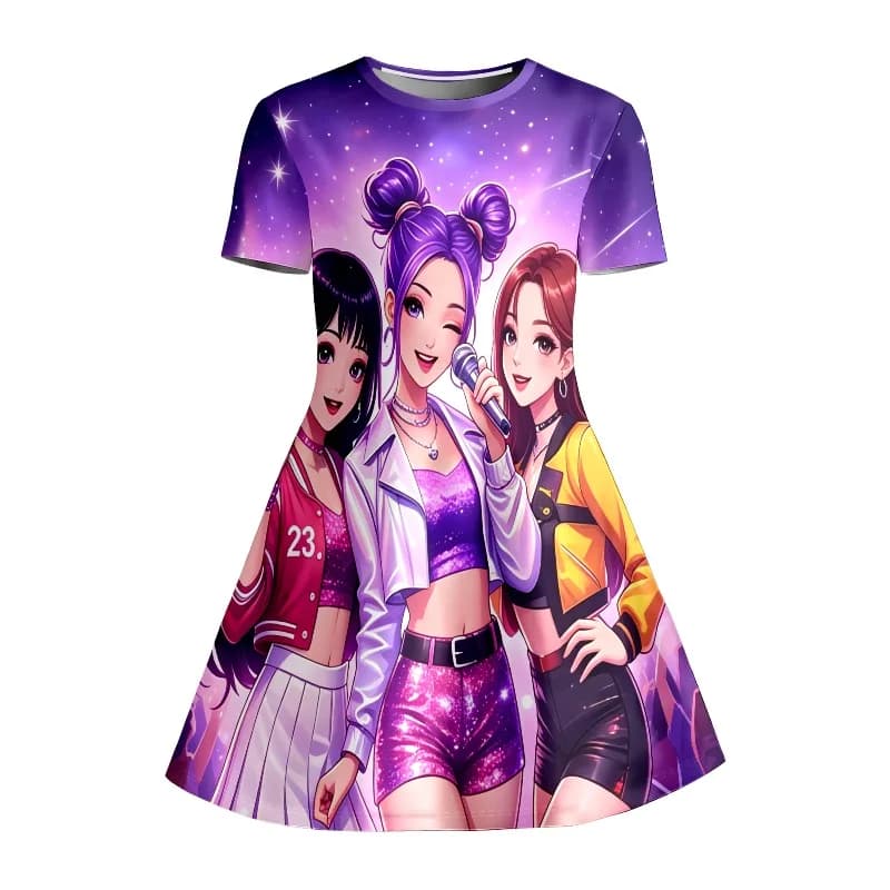 Robe imprimée Girl K-Pop Star Group, robe t-shirt à manches courtes violet Galaxy, adaptée aux cadea
