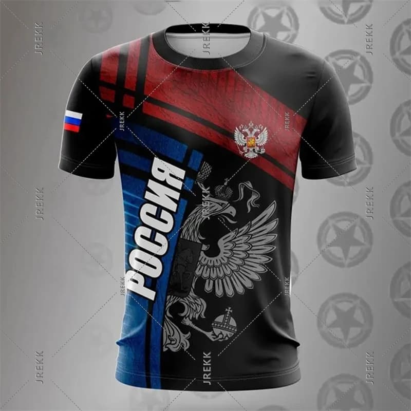 Mode drapeau russe emblème T-shirt pour hommes vêtements russes col rond impression 3D t-shirts 2025