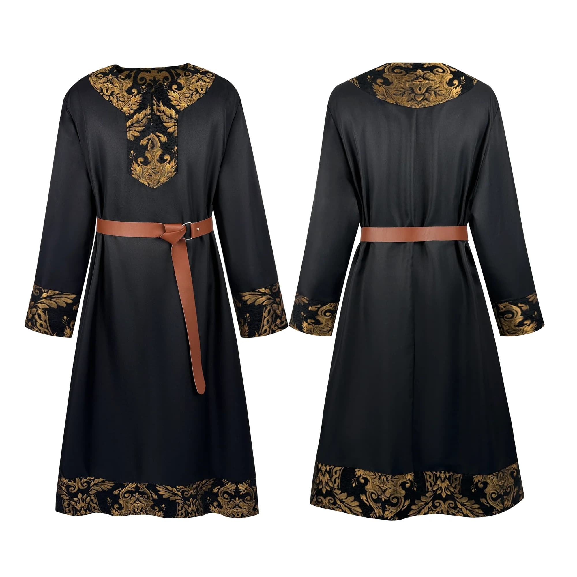 Tunique médiévale Renaissance pour homme, robe longue à manches longues avec ceinture, imprimé baroq