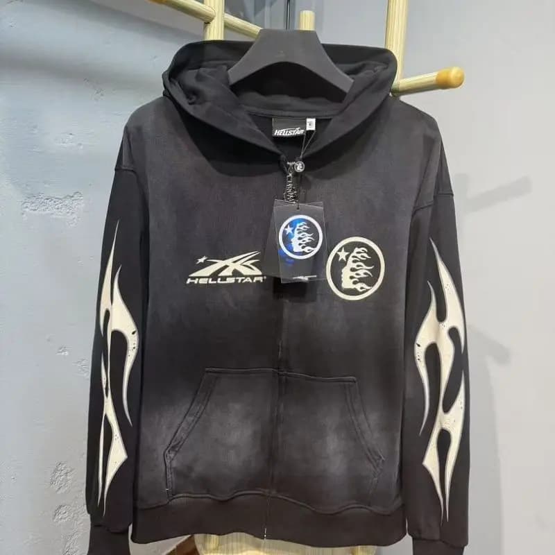 Sweat à capuche unisexe avec fermeture éclair, style streetwear américain, imprimé lettres vintage, 