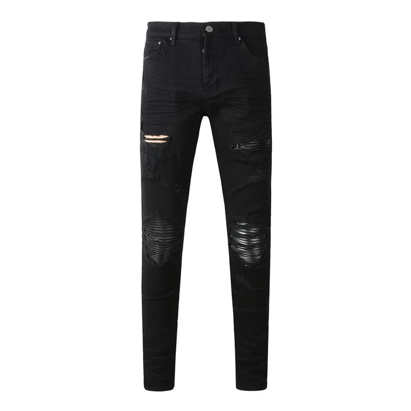 Y2Kfashion nouveau jean de haute qualité avec patchs rouges plissés, coupe slim élastique, jean bleu