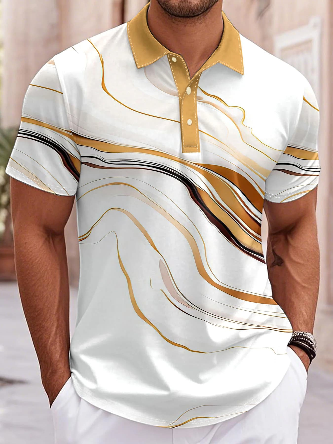 La nouvelle chemise POLO à manches courtes pour hommes d'été 2025 présente une impression de motifs