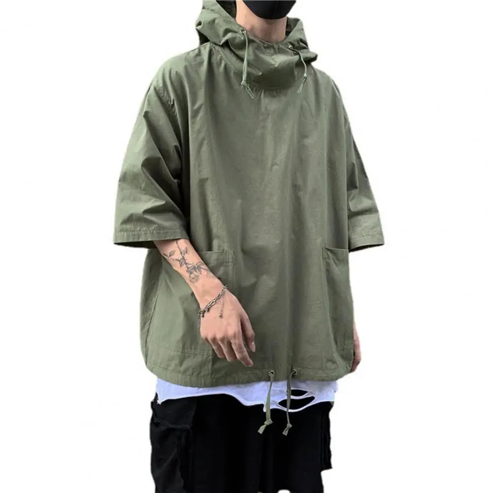 Techwear-T-Shirt à Capuche pour Homme, Pull Vintage, Multi-Poches, Cargo, à Manches Mi-Courtes, Vest