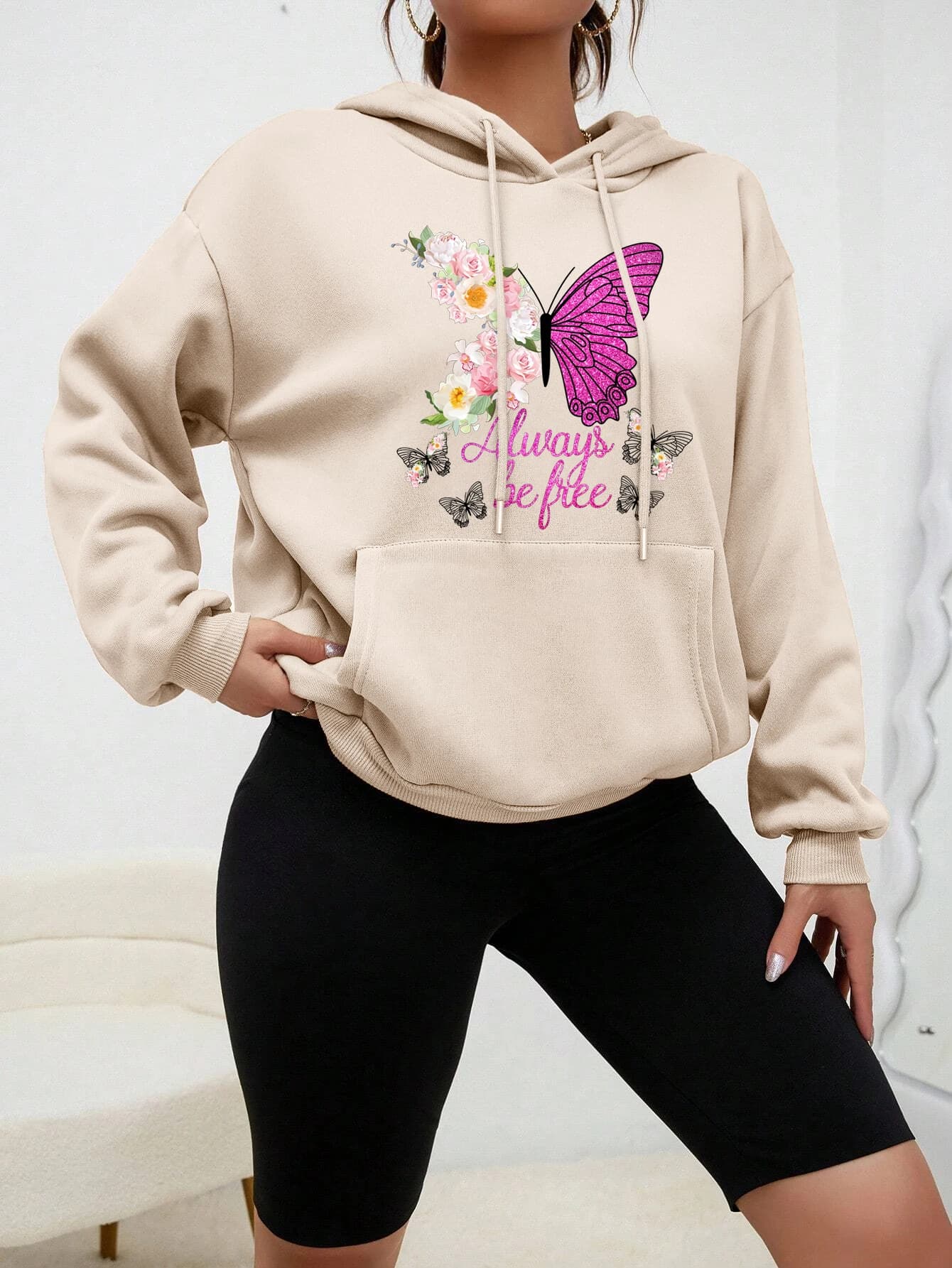 Sweat à capuche pour femme imprimé papillon coloré et créatif, style dessin animé, mode automne, vêt