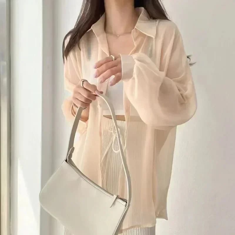 8 couleurs chemises femmes pure mince Chic été Simple solide résistant au soleil tempérament mode Ba