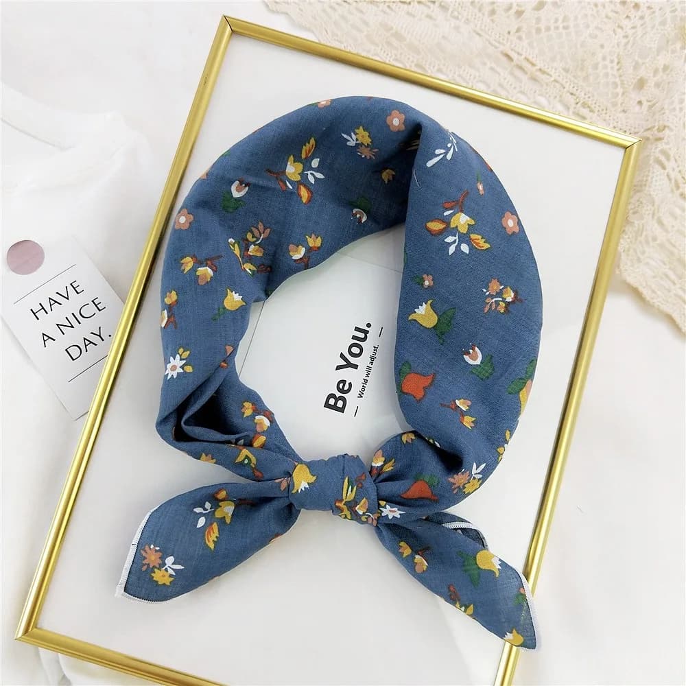 Foulard carré en coton et lin, style pastoral, imprimé, pour la tête ou comme accessoire vestimentai