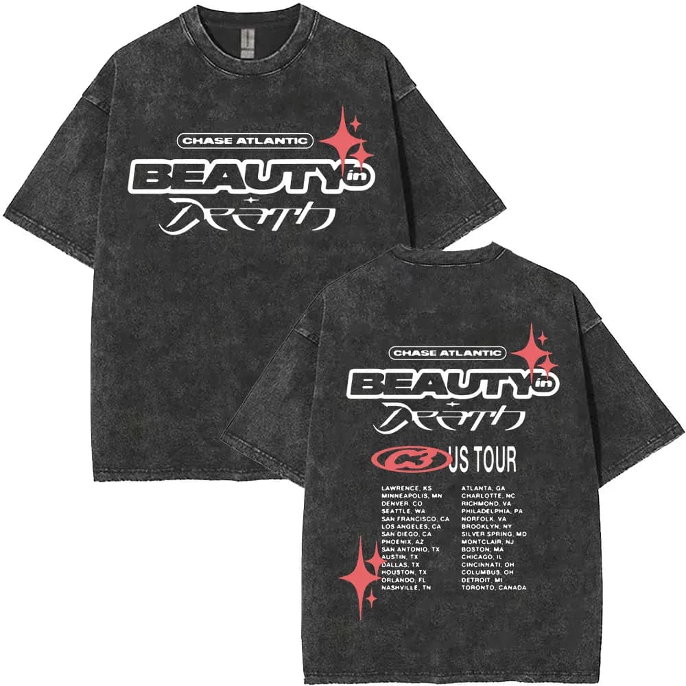 T-shirts vintage délavés Chase Atlantic Lost in Europe and UK Tour 2026 pour hommes et femmes, style
