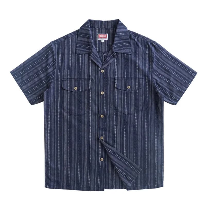 Chemise à manches courtes en jacquard pour hommes, col cubain, chemise d'été décontractée à rayures
