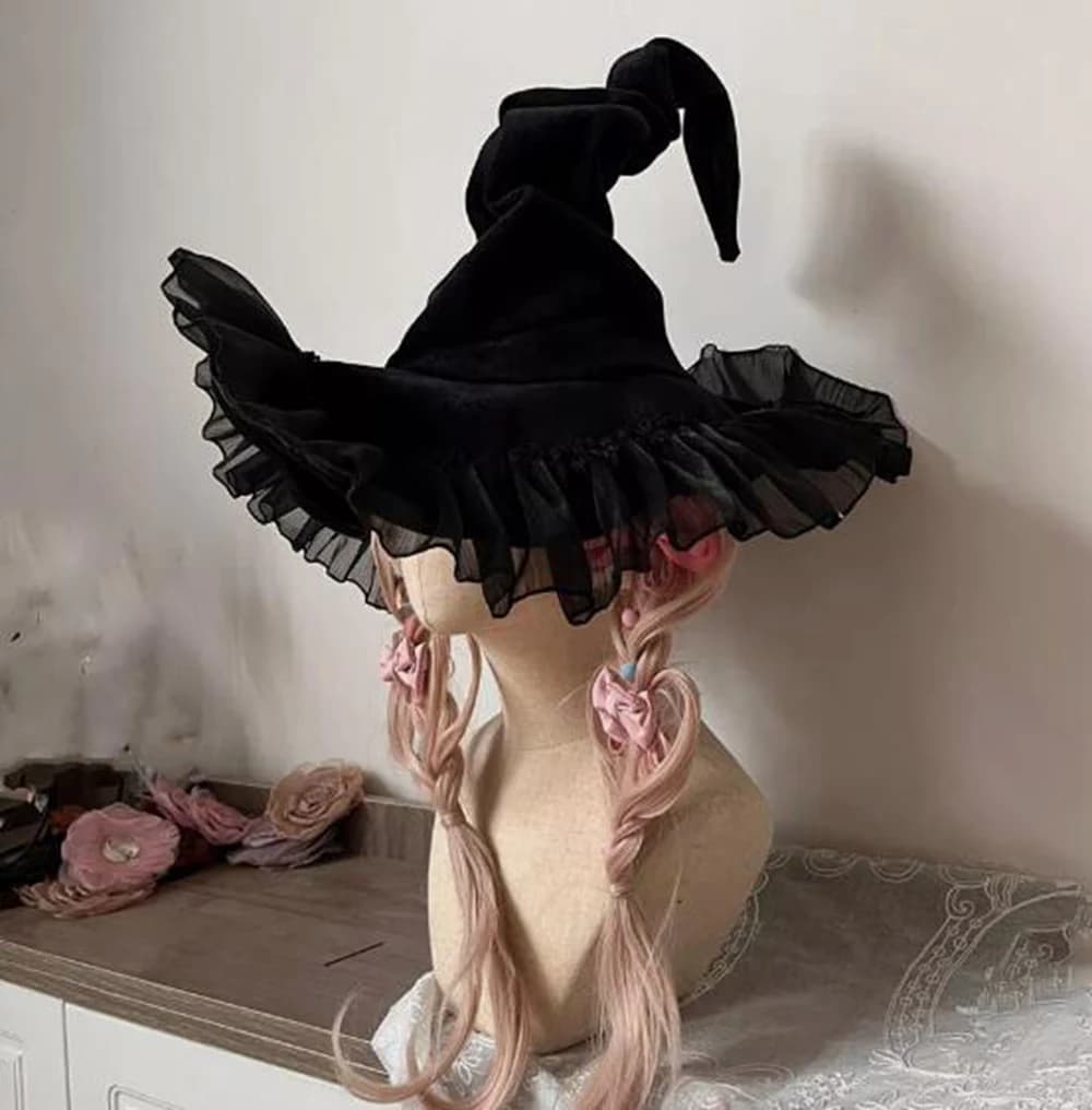 Chapeau de sorcière gothique Halloween chapeau de sorcière sombre pour casquettes de fête Cosplay Ha