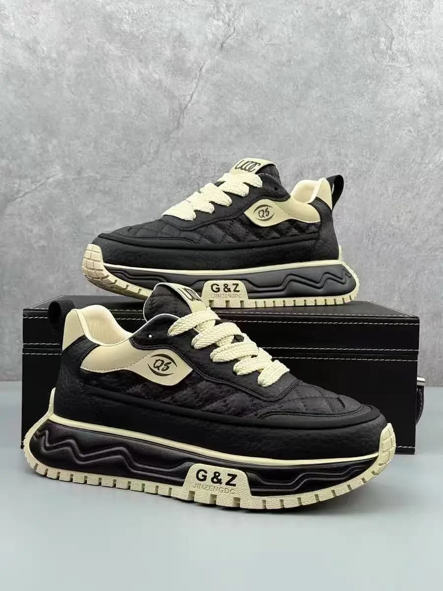 Chaussures Homme Tendance de Luxe en Cuir, Baskets Sportives Décontractées Style Papa, Semelle Épais