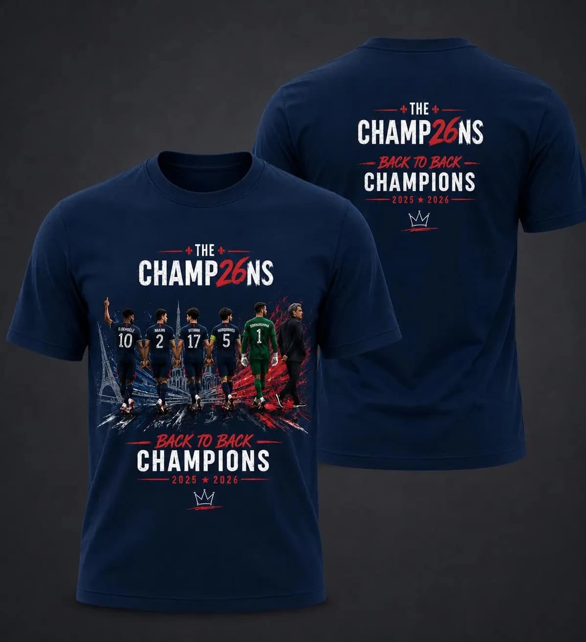 T-shirt PSG 2026 « Back To Back Champions » pour Hommes et Femmes – Coton d'été Y2K – Mode Streetwea