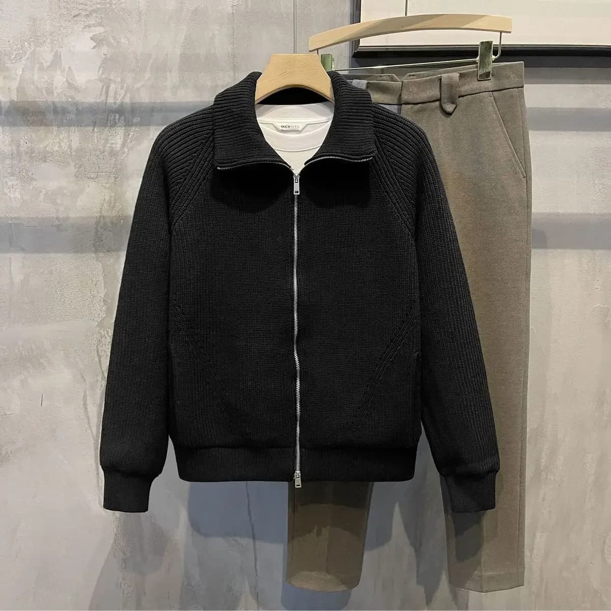 Polo en laine optique pour hommes, cardigan noir, vêtements d'affaires, pulls verts, mème esthétique