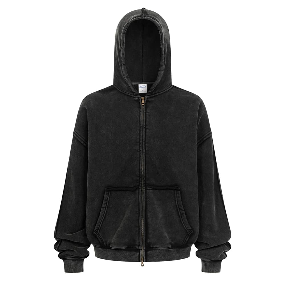 ZODF Vintage homme Batik lavé polaire sweat à capuche avec fermeture éclair unisexe hiver chaud en d