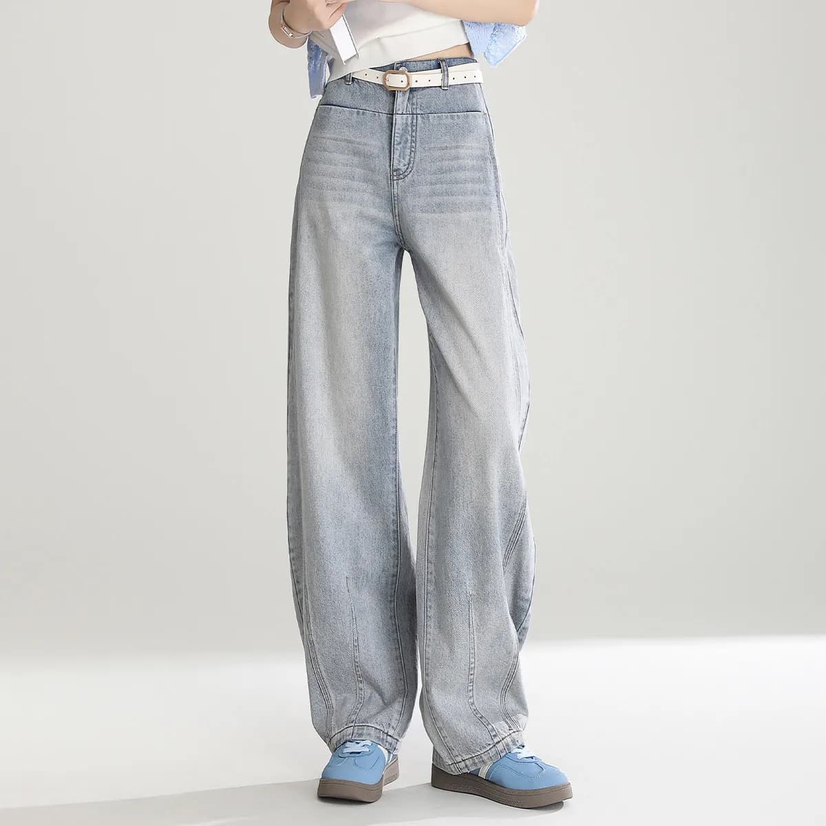 LOUIS YAO 2025 printemps rétro couteau incurvé pantalon avec taille élastique poche Segmentation lig