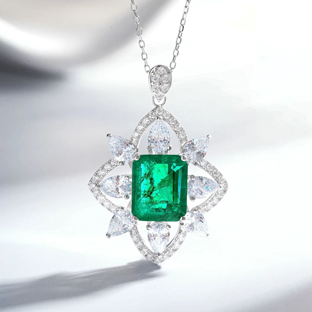 Vinregem émeraude Paraiba Tourmaline haute teneur en carbone diamant gemmes Vintage pendentif collie
