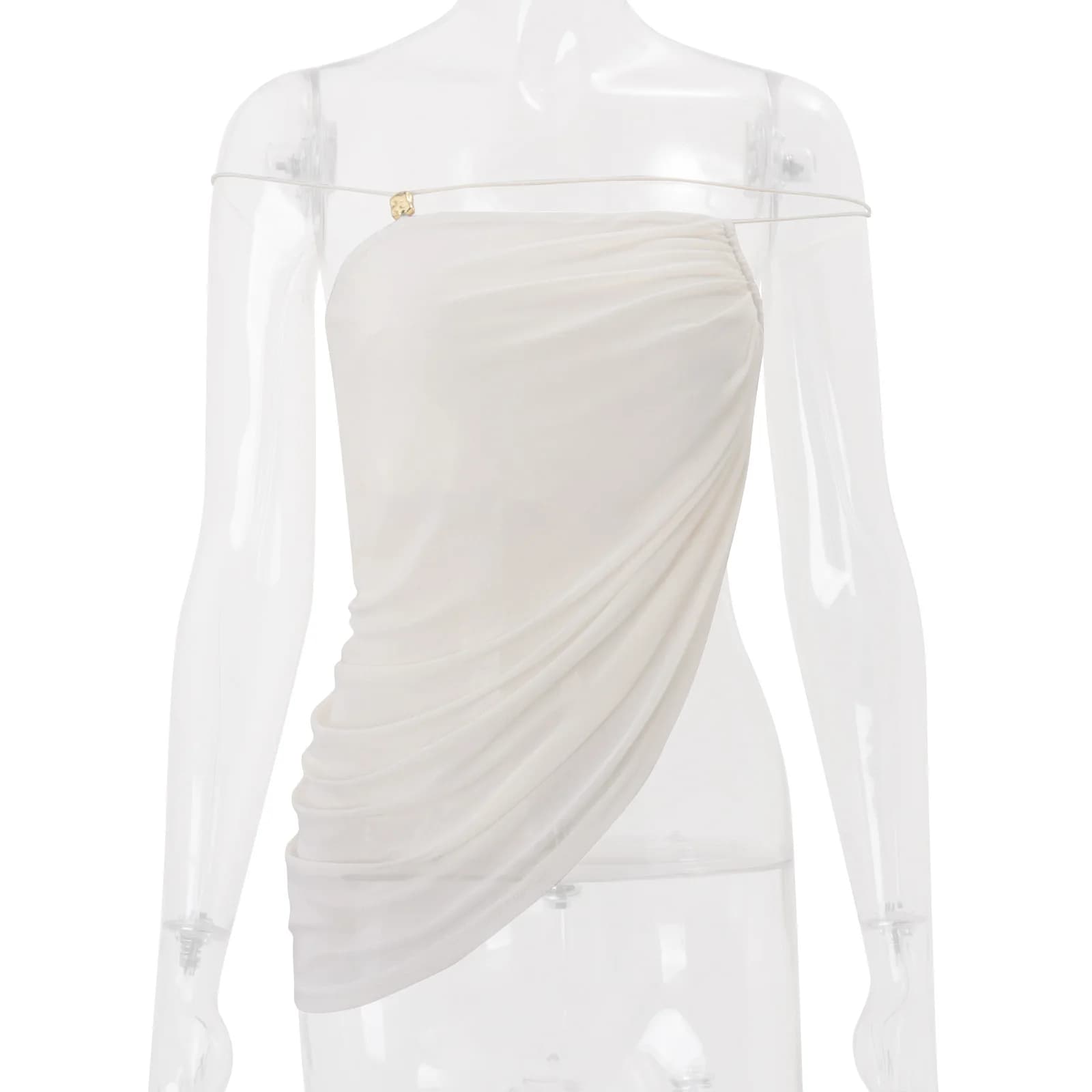 Vêtements pour femmes Nouvelle collection été 2026 Top bustier asymétrique plissé couleur unie à épa