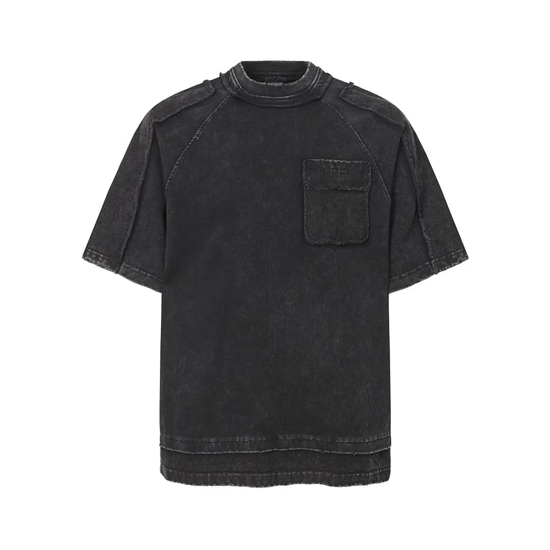 T-shirt à manches courtes vintage délavé Hip Hop Techwear pour homme, en coton pur, patchwork, style
