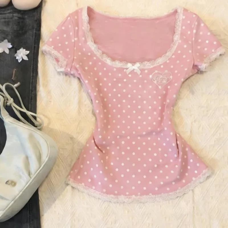 T-shirt Matakawa Y2k pour femmes, style japonais, printemps-été, Ropa De Mujer, à pois, vintage, sex