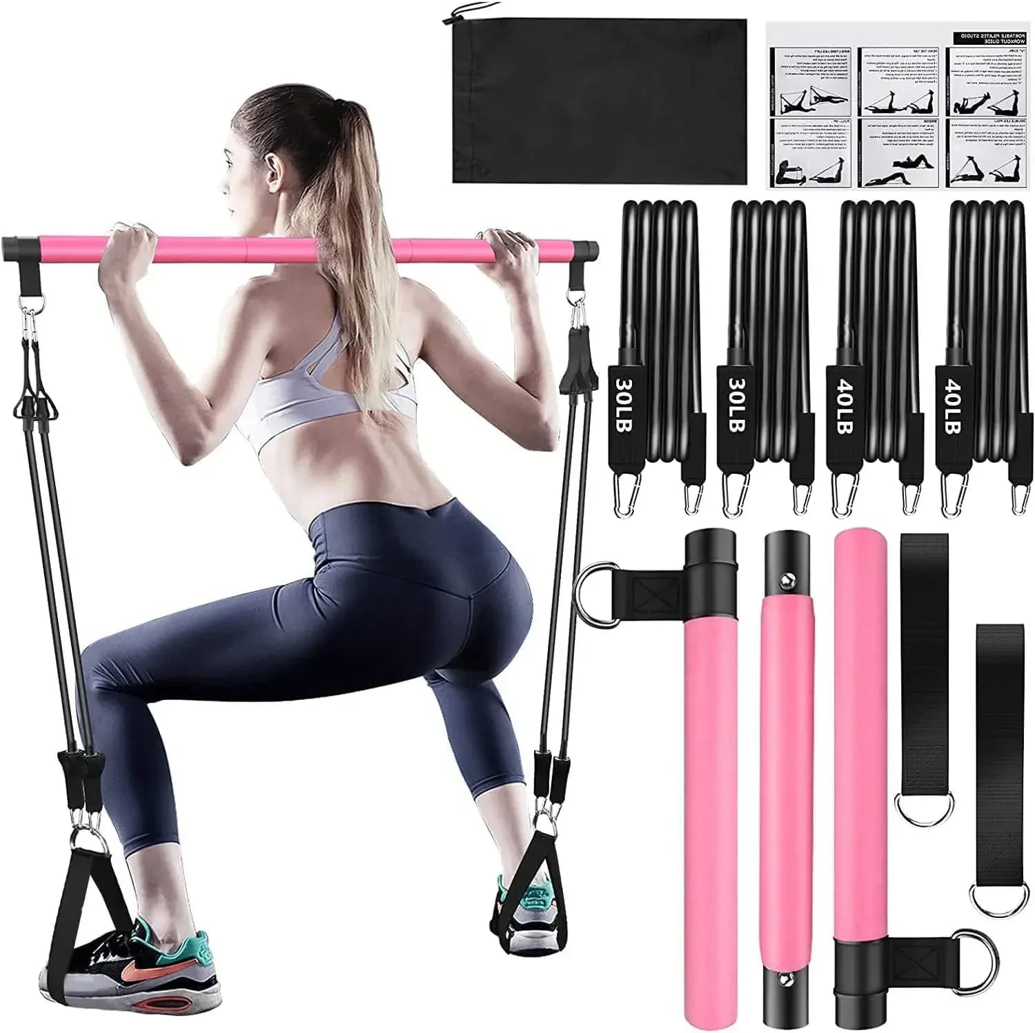 11 pièces Kit d'exercice corporel de barre de Yoga Pilates Portable Kit de barre de résistance de Pi