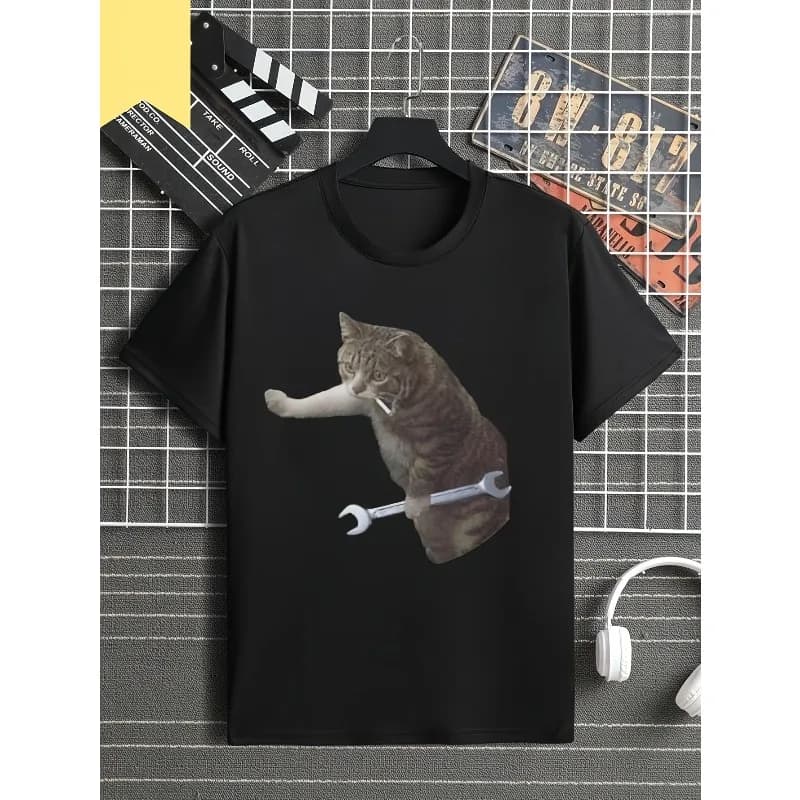 T-shirt drôle pour homme avec motif de chat mécanicien, T-shirt amusant pour homme, nouveauté estiva