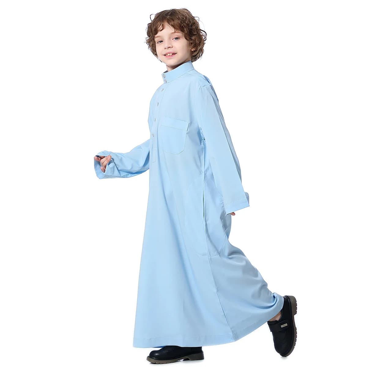 Garçons vêtements islamiques enfants musulman Jubba Thobe solide à manches longues col montant cafta
