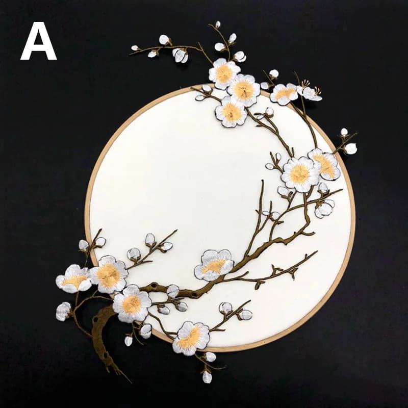 Patchs en fleurs de prunier pour vêtements, 1 pièce, broderie à repasser sur tissu, autocollant, bri