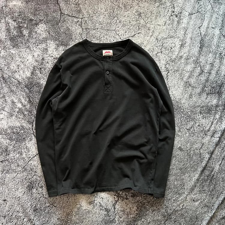 Henry chemise américaine Vintage poids lourd Amekaji lavé en détresse à manches longues coupe ample 