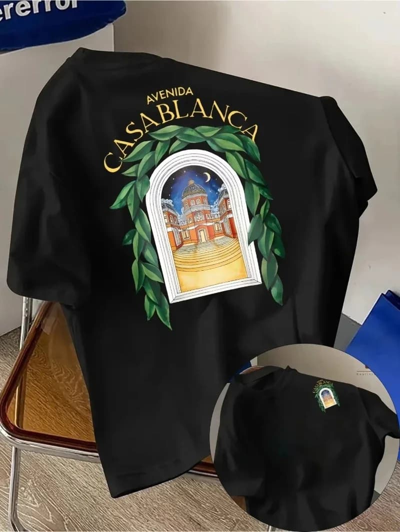 T-shirt graphique Casablanca Avenue Villa pour homme, style vacances de luxe, streetwear, manches co