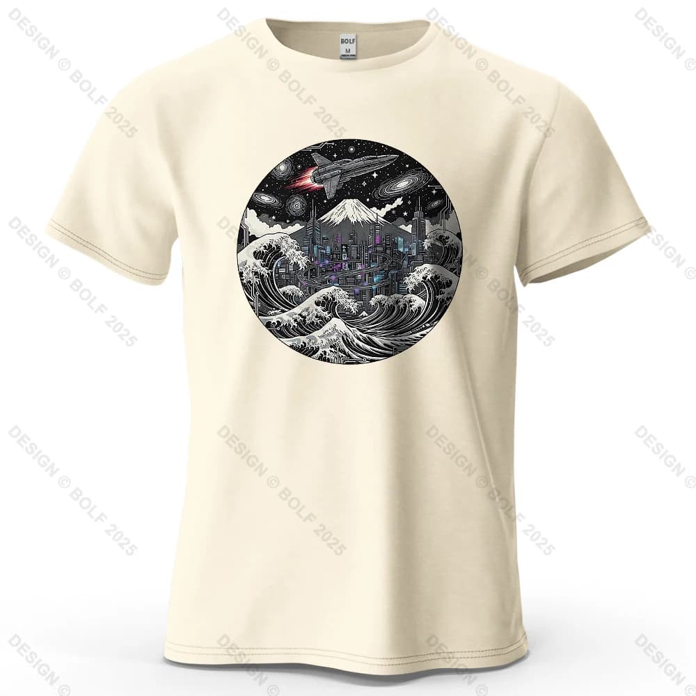 Cyber Wave futuriste imprimé hommes T-Shirt 100% coton surdimensionné artistique graphique t-shirts
